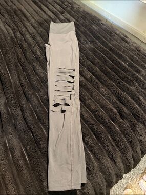 Women's High-Waist Gray Leggings with Side Cutouts